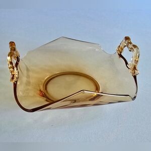 Vintage Fostoria Mayfair Amber Glass 2 Handled Bon Bon Candy Dish Ashtray